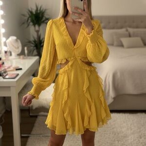 Alice + Olivia Mitzi Combo Cutout Godet Mini Dress Sunbeam